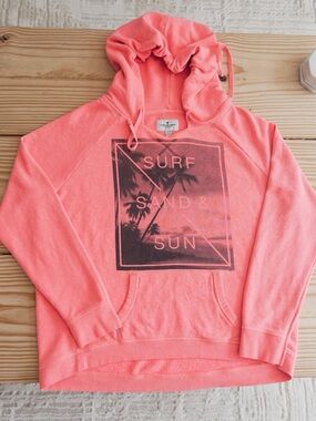 AE Coral 'Surf Sand & Sun' Graphic Hoodie Size XL
